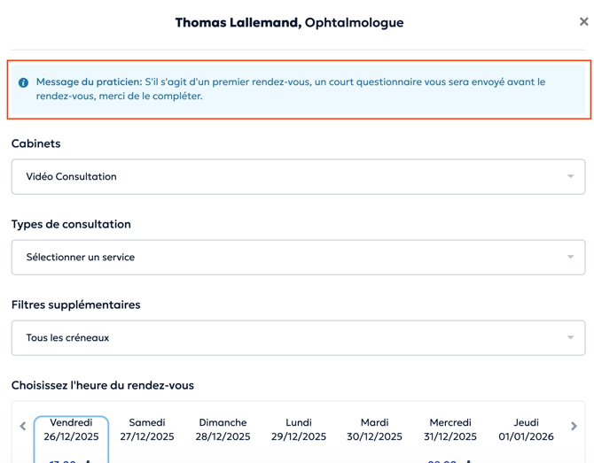 Message du praticien vidéo-consultation