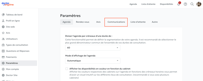 Paramètres>Communications